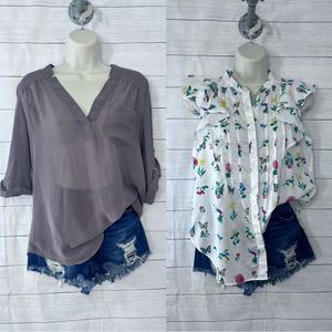 Bundle Ann Taylor Ruffle Print & Maurices Semi Sheer Split Neck Blouse 💗